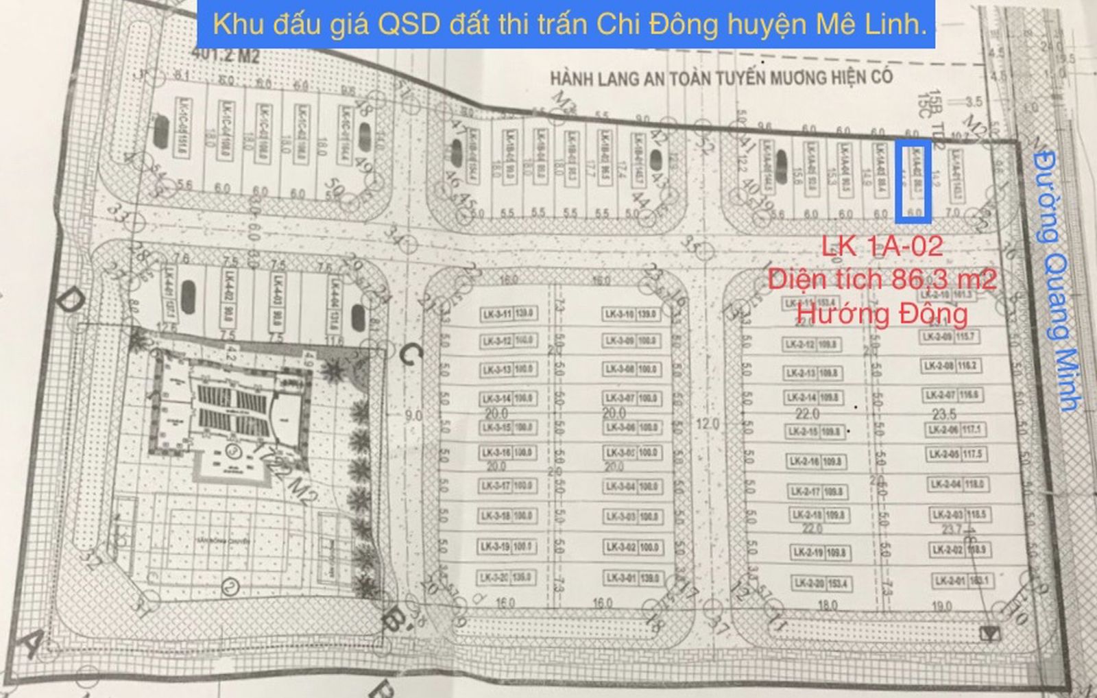 Lô LK01-01 đất đáu giá thị trấn Chi Đông huyện Mê Linh