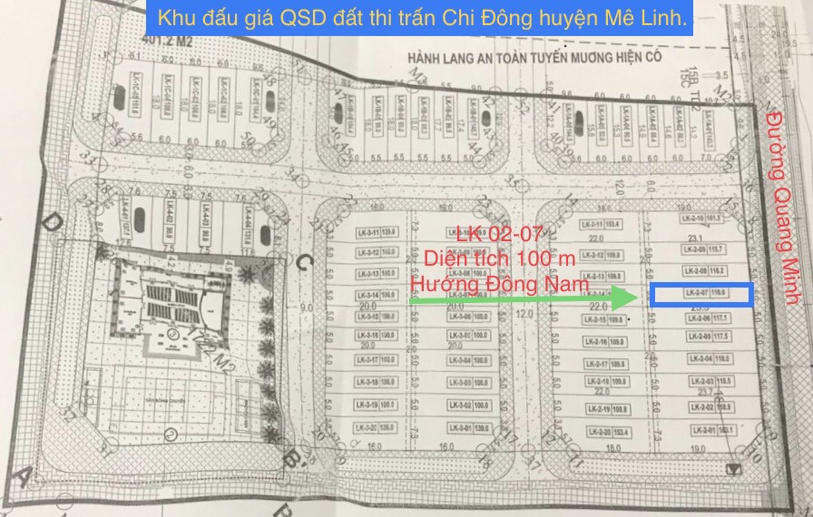 Lô LK02-07 đất đáu giá thị trấn Chi Đông huyện Mê Linh