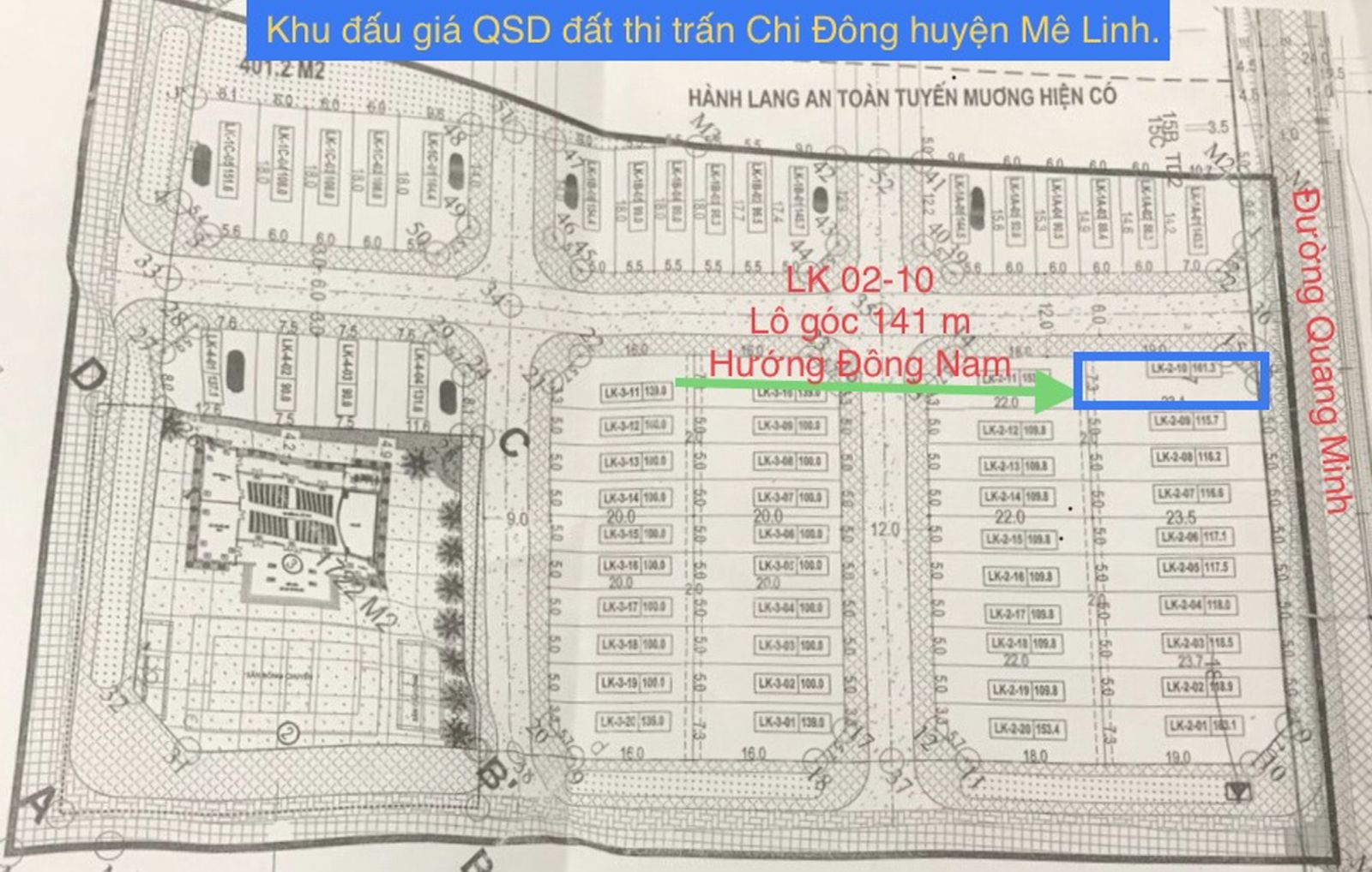 Lô LK02-10 đất đáu giá thị trấn Chi Đông huyện Mê Linh