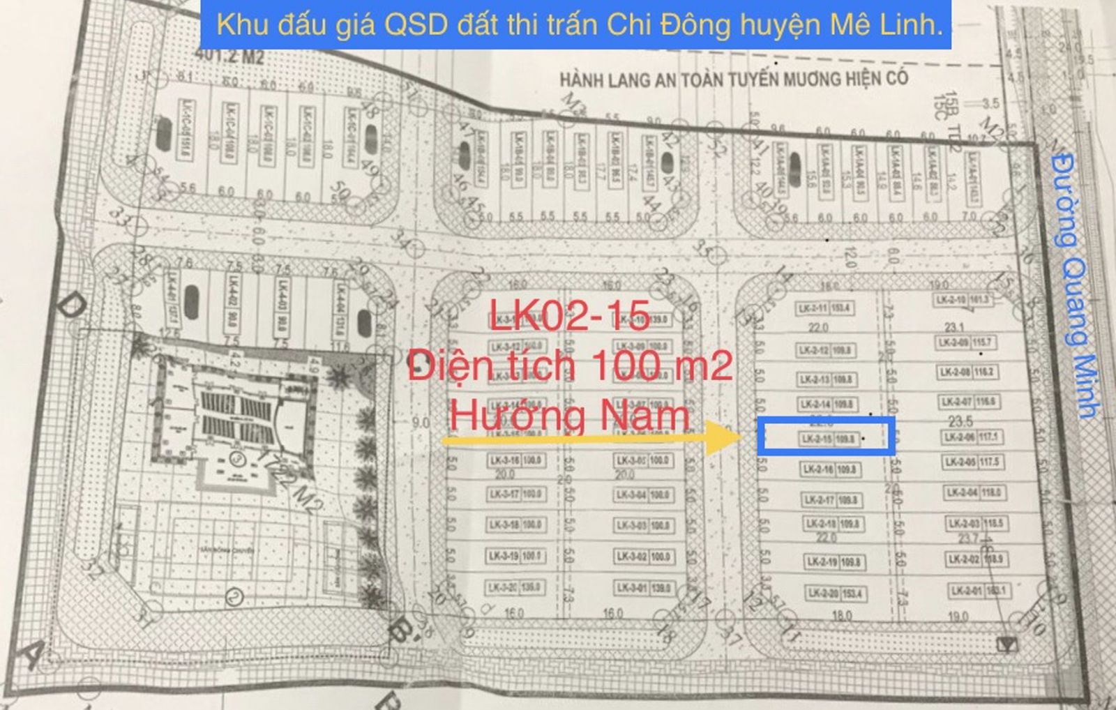 Lô LK02-15 đất đáu giá thị trấn Chi Đông huyện Mê Linh