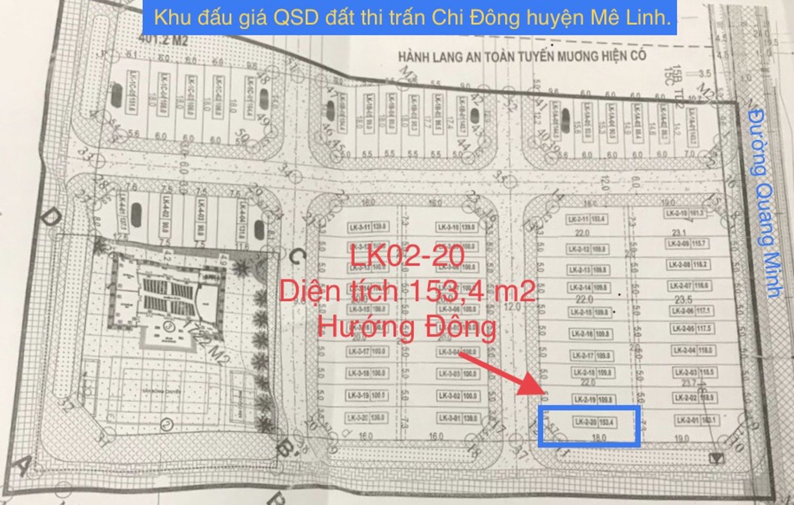 Lô LK02-20 đất đáu giá thị trấn Chi Đông huyện Mê Linh