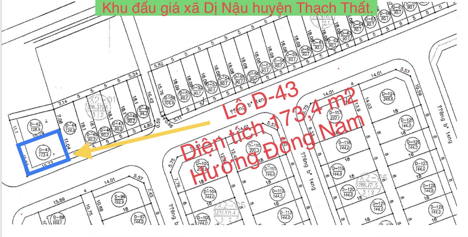 Lô D43 đất đấu giá xã Dị Nậu huyện Thạch Thất