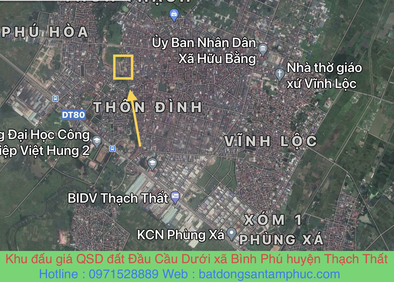 Vị trí đất đáu giá Đầu Cầu Dưới xã Bình Phú huyện Thạch Thất