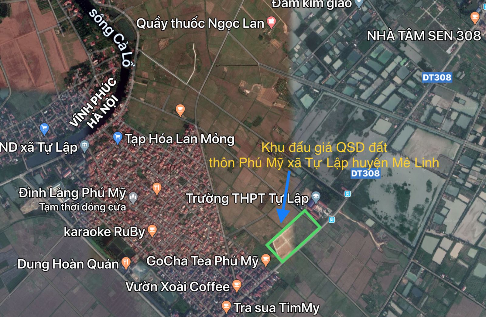 Vị trí khu đấu giá thôn Phú Mỹ xã Tự Lập huyện Mê Linh