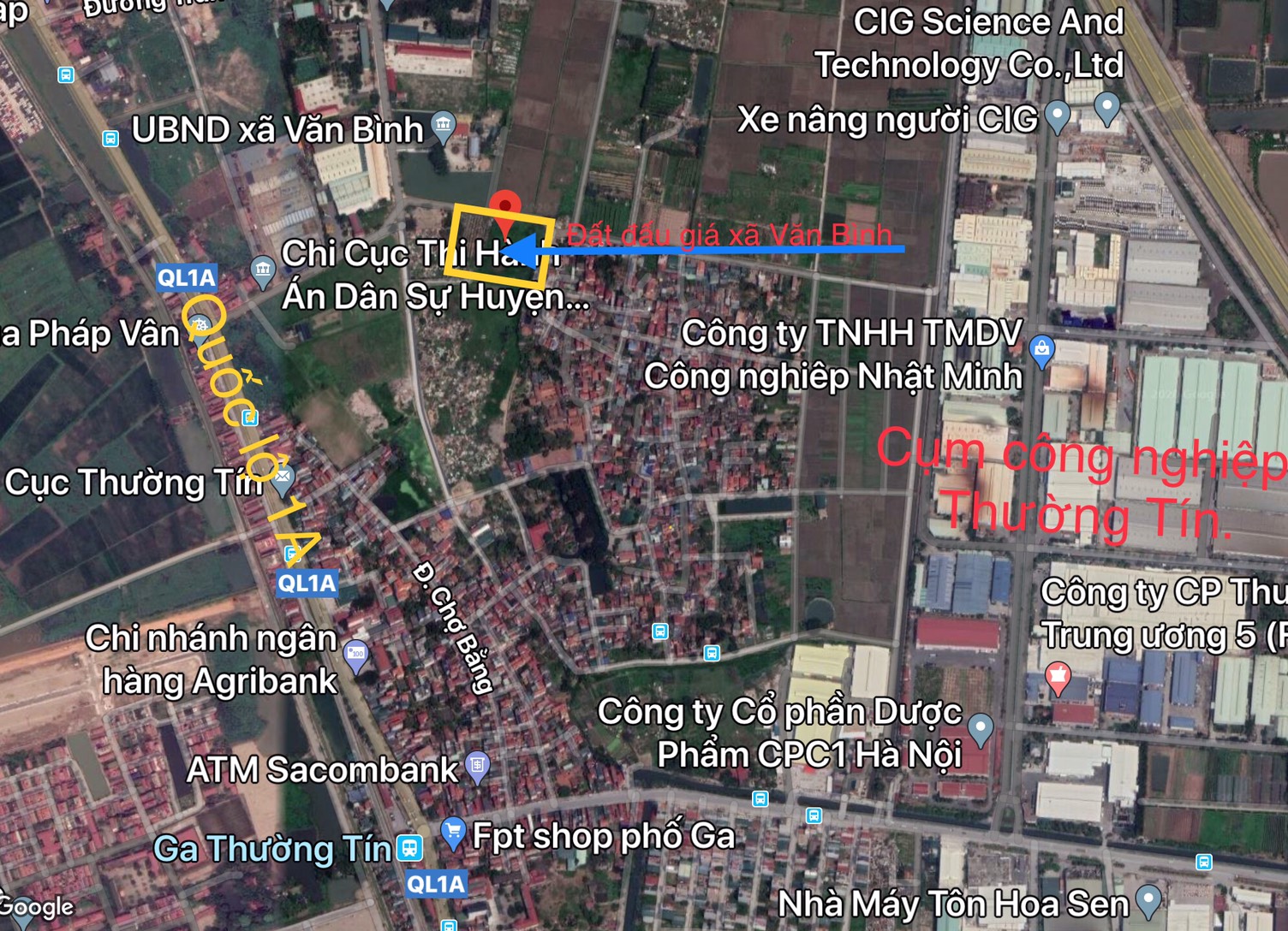 Vị trí khu đấu giá xã Văn Bình huyện Thường Tín