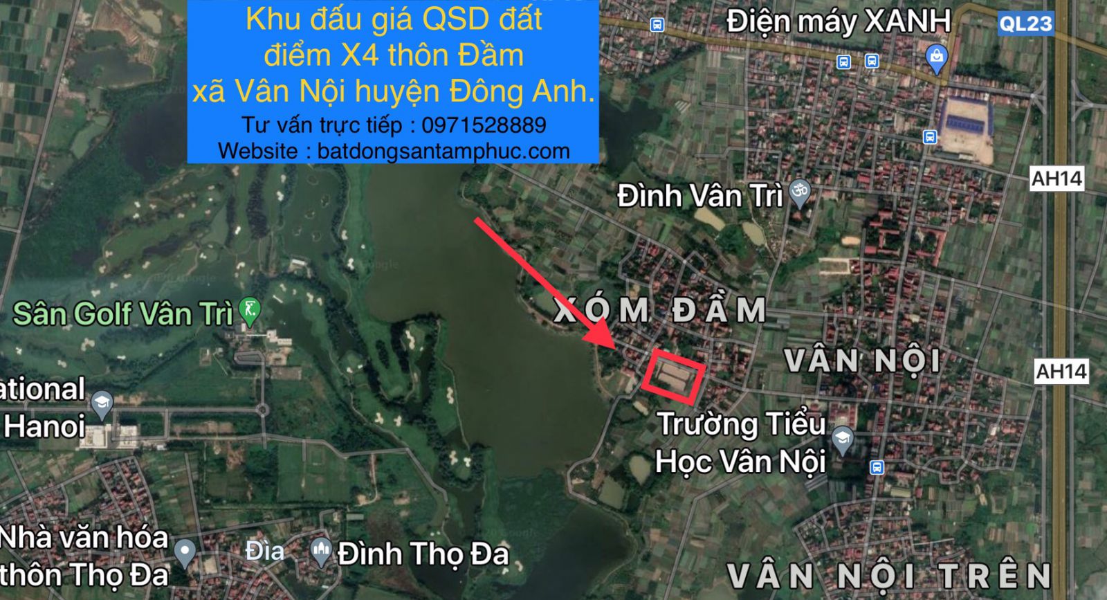 Vị trí đất đấu giá thôn Đầm xã Vân Nội huyện Đông Anh