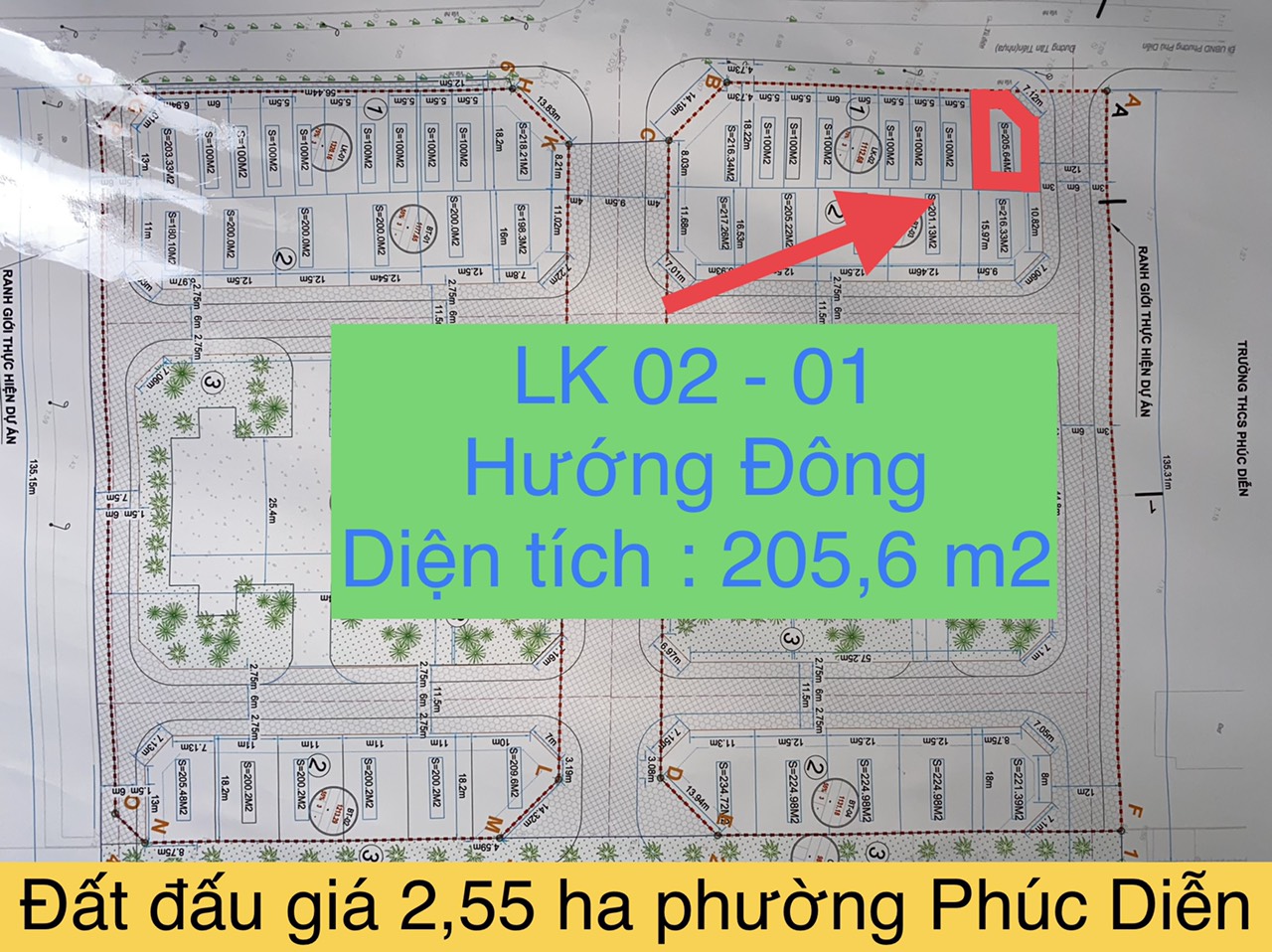 LK02-01 đất đáu giá 2,55 ha phường Phúc Diễn.