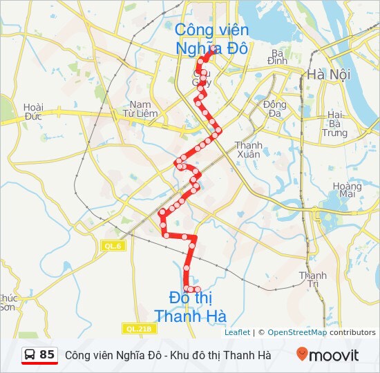 Lộ trình tuyến xe buýt 85 khu đô thị Thanh Hà.