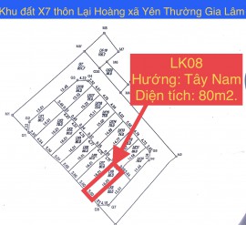 Lô LK08 khu đất X7 thôn Lại Hoàng xã Yên Thường huyện Gia Lâm TP Hà Nội.