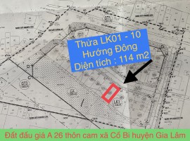 Lô LK1-10 khu đất đấu giá A26 thôn Cam xã Cổ Bi huyện Gia Lâm TP Hà Nội.