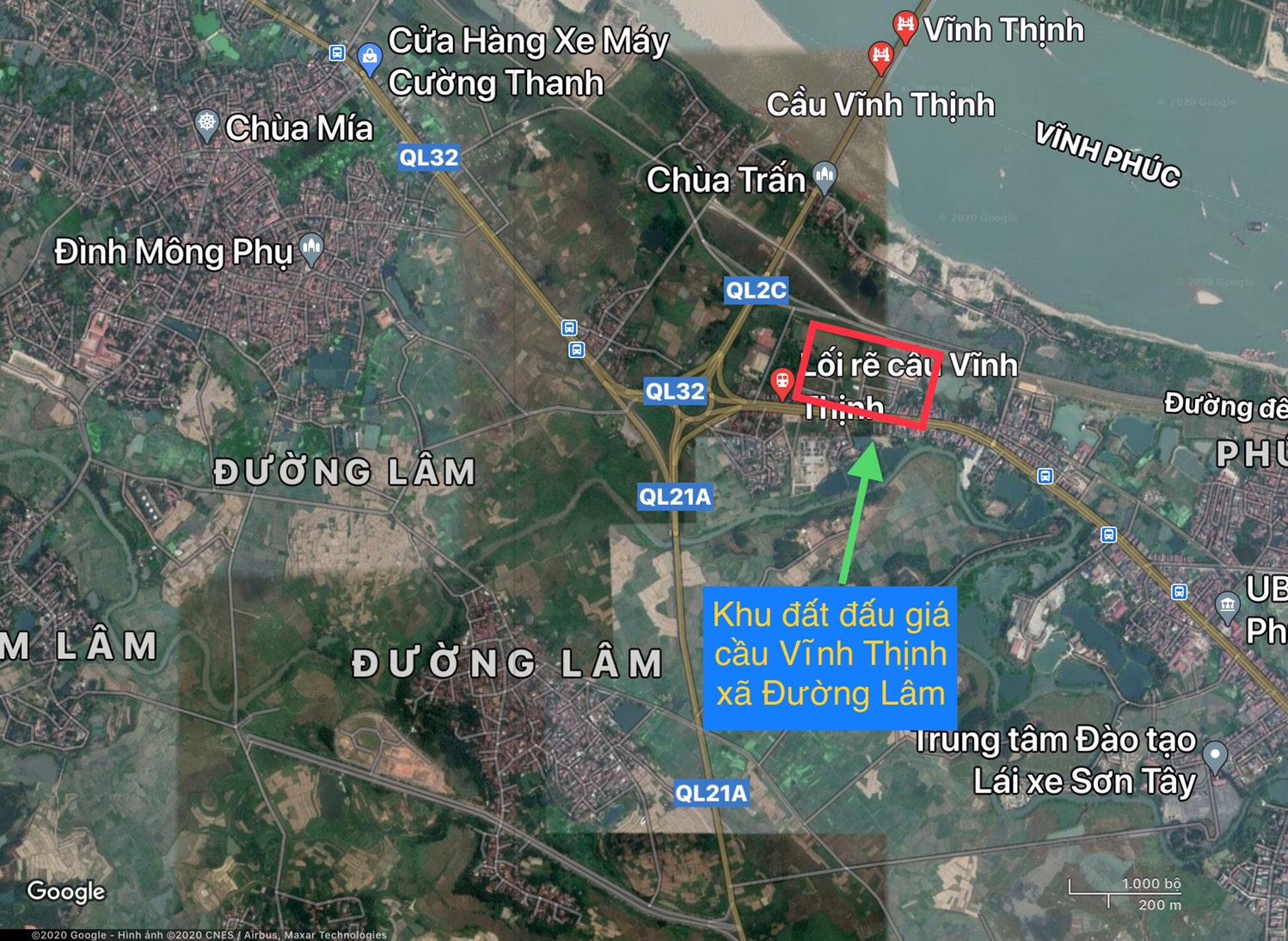 Vị trí khu đấu giá khu tái định cưu cầu vĩnh thịnh xã Đường Lâm