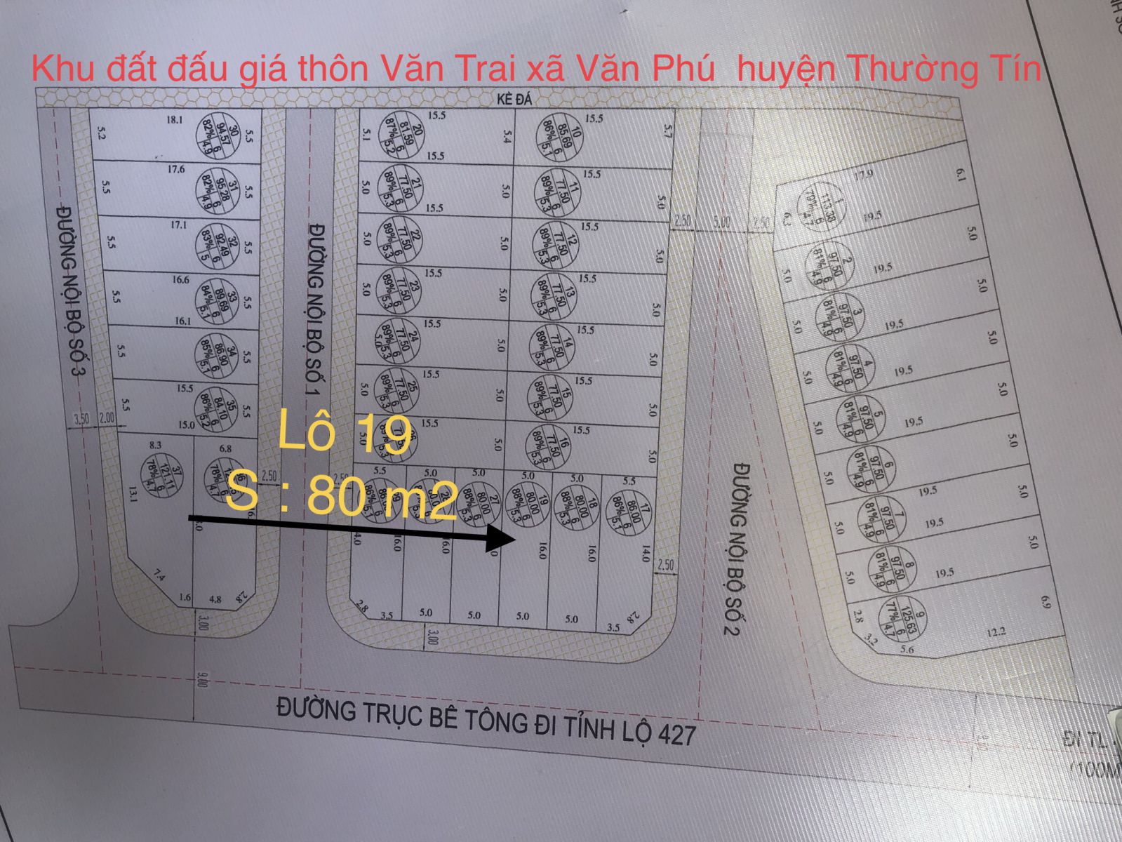 lô 19 khu đấu giá QSD đất thôn Văn Trai xã Văn Phú