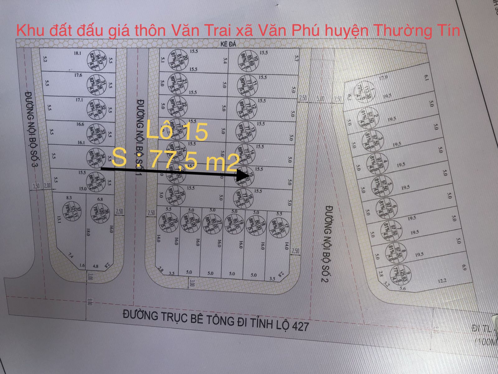 lô 15 khu đấu giá QSD đất thôn Văn Trai xã Văn Phú