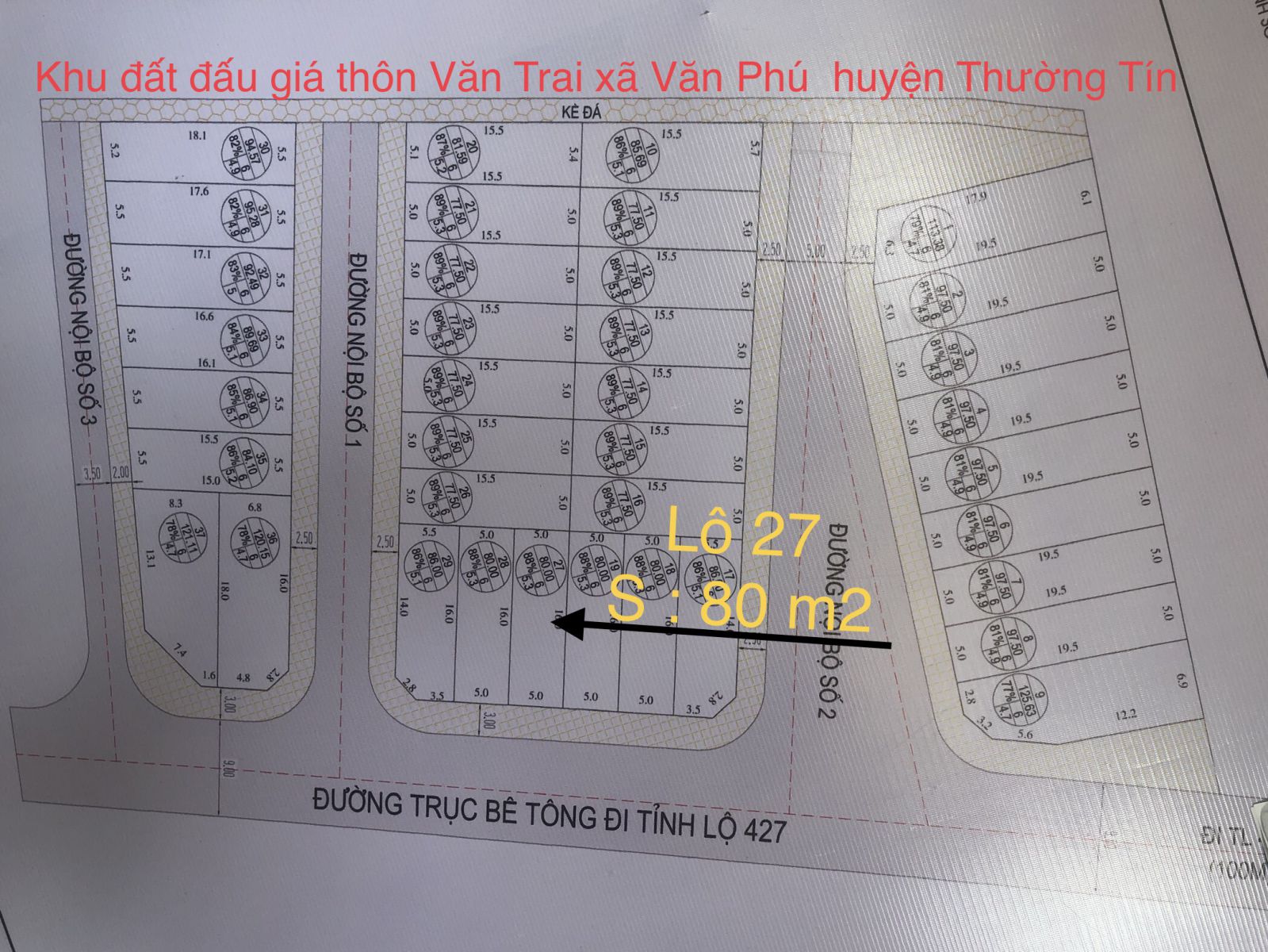 lô 27 khu đấu giá QSD đất thôn Văn Trai xã Văn Phú