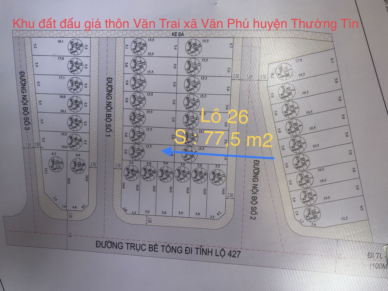 lô 16 khu đấu giá QSD đất thôn Văn Trai xã Văn Phú
