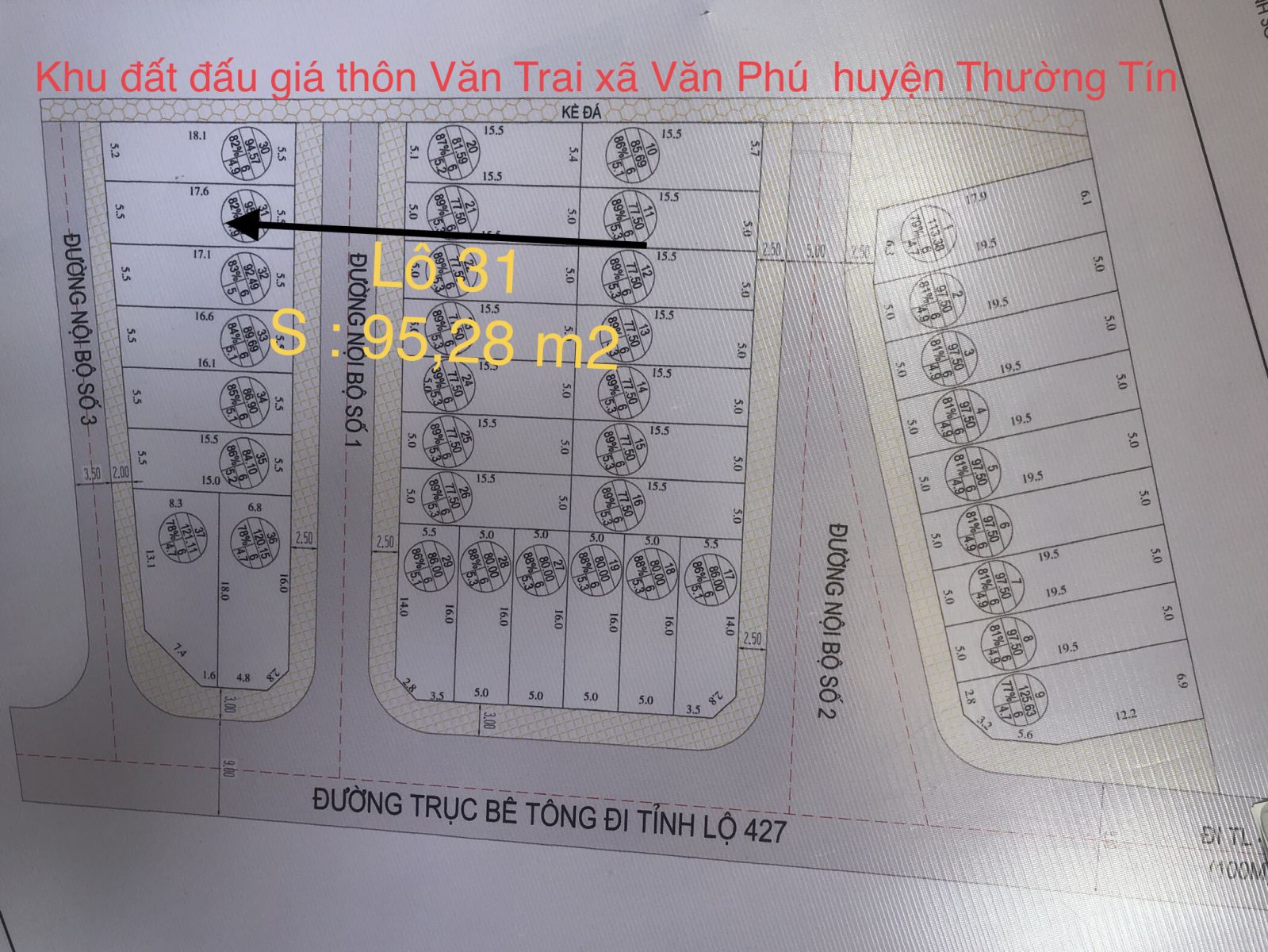 lô 31 khu đấu giá QSD đất thôn Văn Trai xã Văn Phú