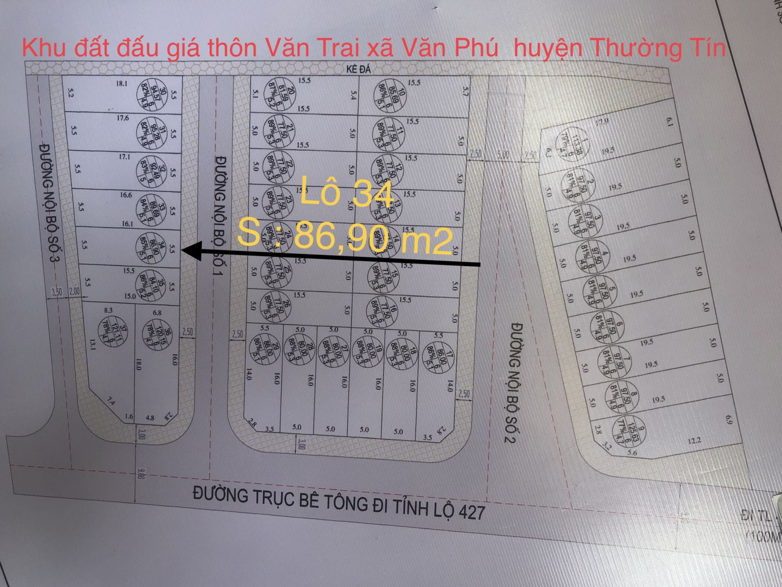 lô 34 khu đấu giá QSD đất thôn Văn Trai xã Văn Phú