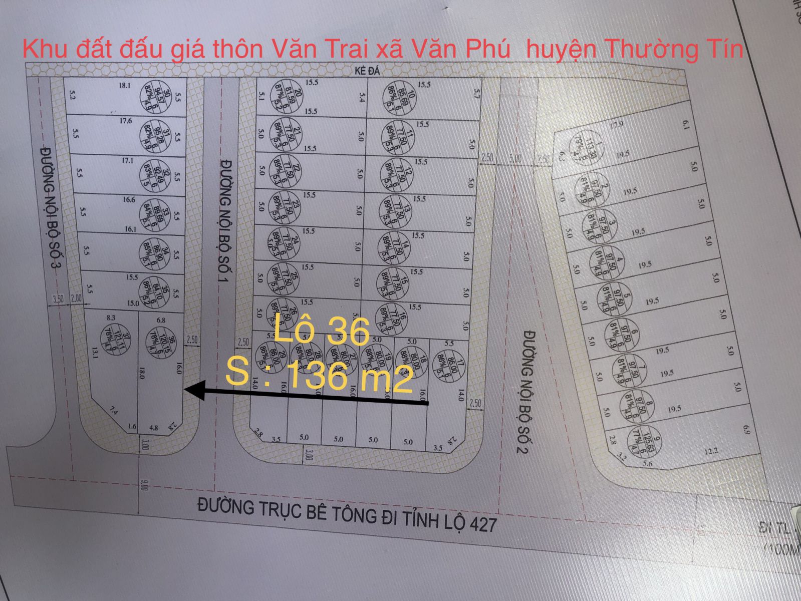 lô 36 khu đấu giá QSD đất thôn Văn Trai xã Văn Phú