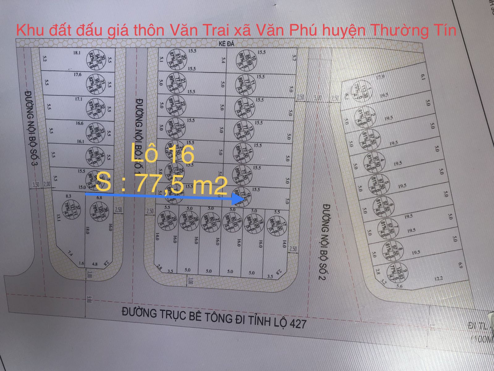 lô 16 khu đấu giá QSD đất thôn Văn Trai xã Văn Phú