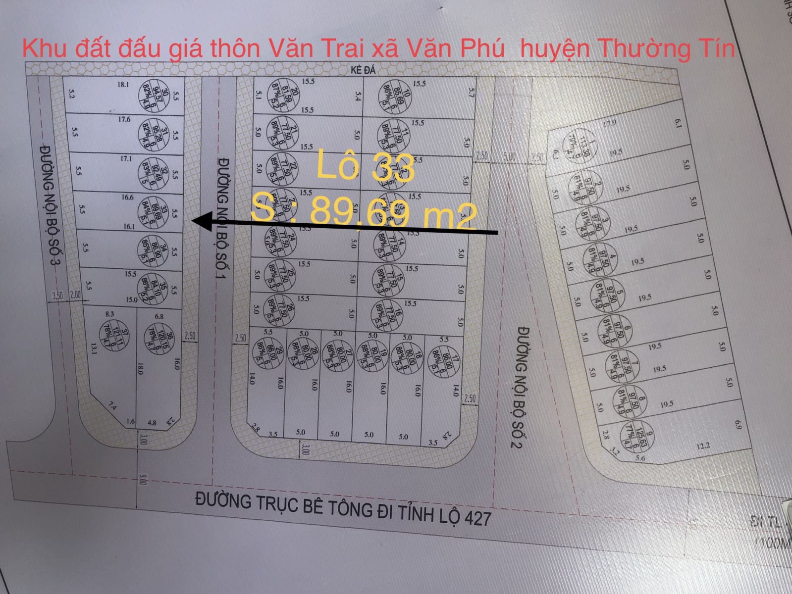lô 33 khu đấu giá QSD đất thôn Văn Trai xã Văn Phú